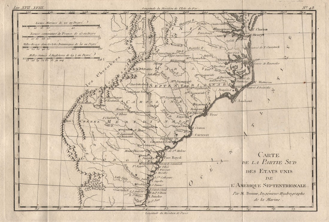 Partie Sud des Etats Unis de l'Amérique Septentrionale. Carolinas BONNE 1780 map (1 of 1)