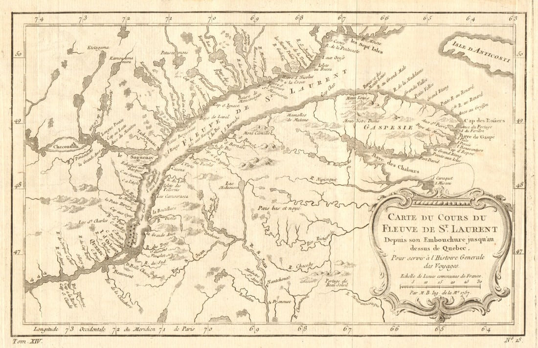 Carte du cours du fleuve de St Laurent…' St Lawrence River. BELLIN 1757 map (1 of 1)