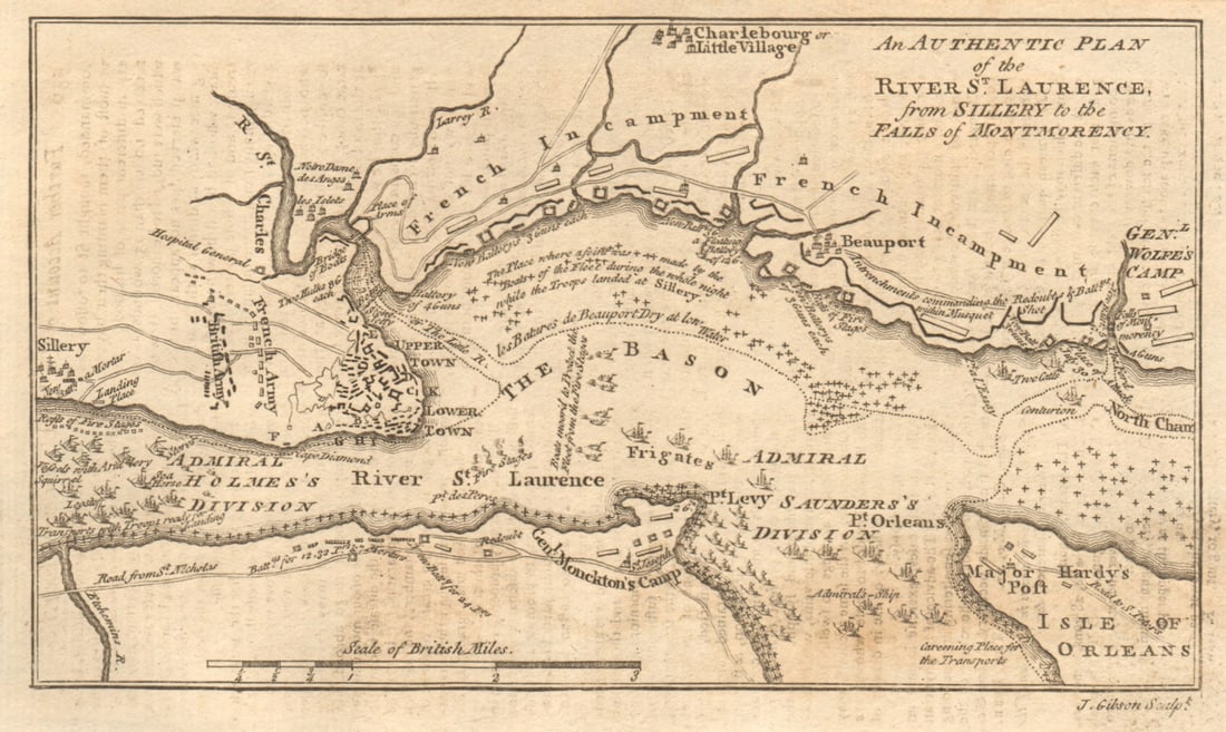 An authentic plan of the River St. Laurence… Quebec City. GIBSON 1759 old map: Title: An authentic plan of the River St. Laurence… Quebec City. GIBSON 1759 old map Description: An authentic plan of the River St. Laurence, from Sillery to the Falls of Montmorency' by