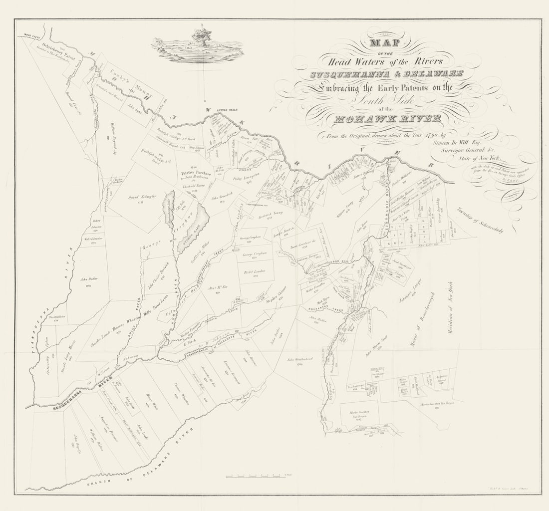 Headwaters of the rivers Susquehanna & Delaware… New York 1790 (1849) old map: Title: Headwaters of the rivers Susquehanna & Delaware… New York 1790 (1849) old map Description: Map of the Head Waters of the rivers Susquehanna & Delaware Embracing the Early Patents on t