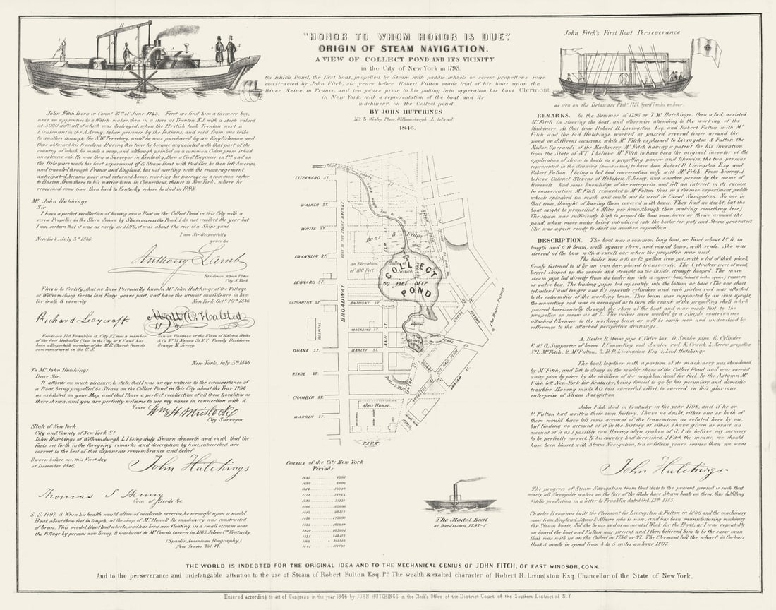 Manhattan …A view of the Collect pond… in 1793 Chinatown, New York City 1849 map: Title: Manhattan …A view of the Collect pond… in 1793 Chinatown, New York City 1849 map Description: Honor to whom honor is due origin of steam navigation a view of collect pond and its vi