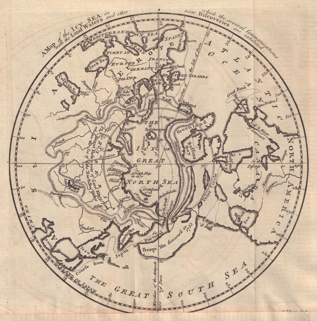 A Map of the Icy Sea… Arctic Ocean. Canada Siberia Alaska Norway GIBSON 1760: Title: A Map of the Icy Sea… Arctic Ocean. Canada Siberia Alaska Norway GIBSON 1760 Description: A Map of the Icy Sea in which the several Communications with the Land Waters and other new