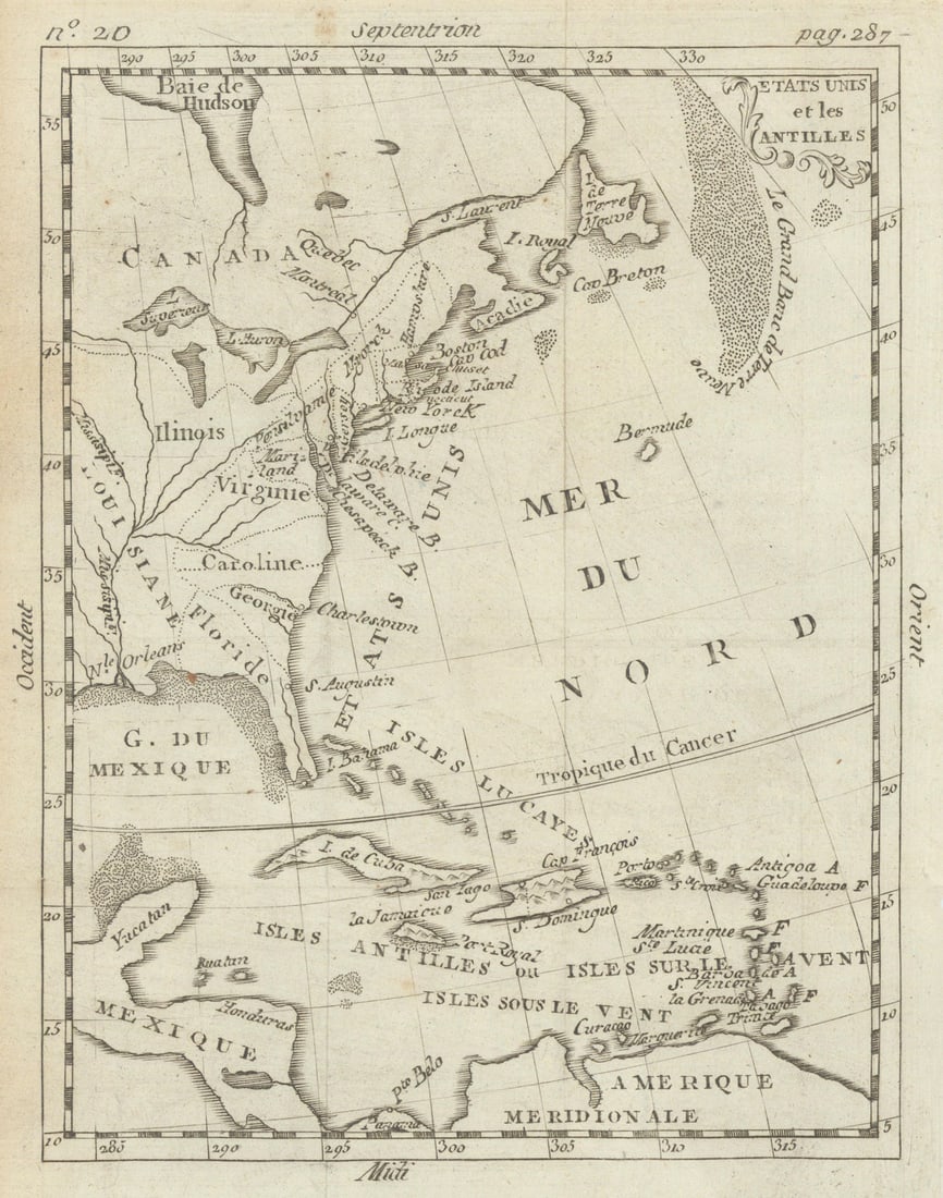 Etats Unis et les Antilles. United States & West Indies. BUFFIER c1818 old map (1 of 1)