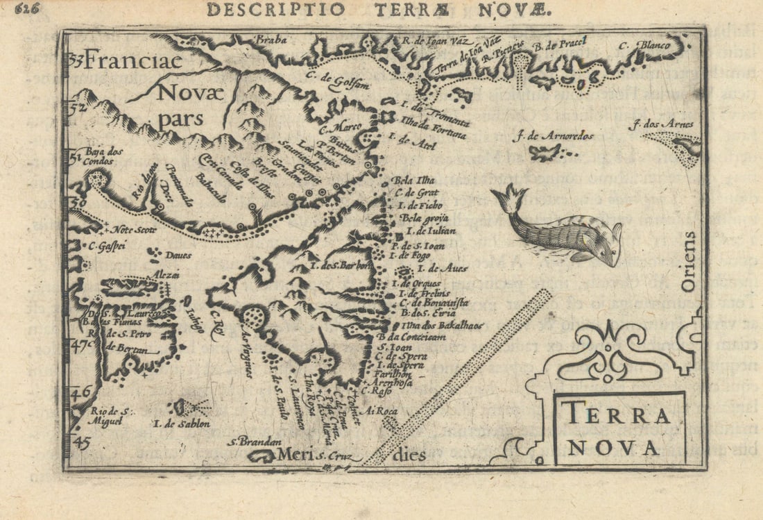 Terrae Novae / Terra Nova by Bertius / Langenes. Newfoundland, Canada 1603 map: Title: Terrae Novae / Terra Nova by Bertius / Langenes. Newfoundland, Canada 1603 map Description: Descriptio Terrae Novae / Terra Nova [Newfoundland, Eastern Canada]. Drawn by Petrus Bertius, from hi