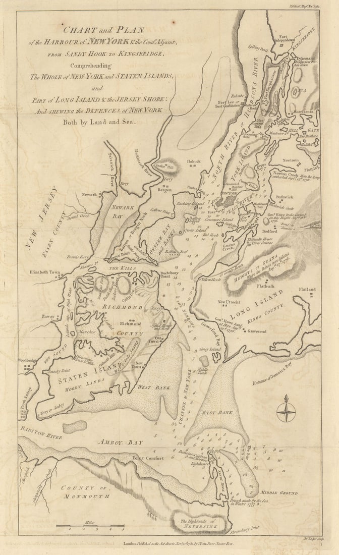 Chart and Plan of the Harbour of New York… by John Lodge 1781 old antique map: Title: Chart and Plan of the Harbour of New York… by John Lodge 1781 old antique map Description: Chart and Plan of the Harbour of New York & the Couny. Adjacent, from Sandy Hook to Kingsbri