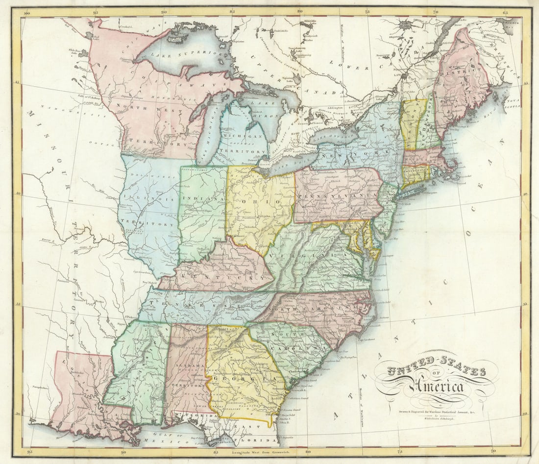 United States of America by William Home & Daniel Lizars, Edinburgh 1819 map: Title: United States of America by William Home & Daniel Lizars, Edinburgh 1819 map Description: United States of America'. A rare 1819 map of the United States by William Home Lizars and his brother 