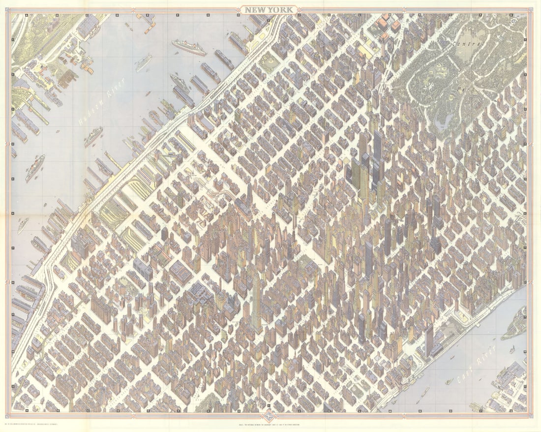 New York pictorial bird's eye view city plan. #40 BOLLMANN 1962 (1982) old map: Title: New York pictorial bird's eye view city plan. #40 BOLLMANN 1962 (1982) old map Description: New York'. This map was originally created for the 1964 New York World's Fair by Bollmann, Hermann. P