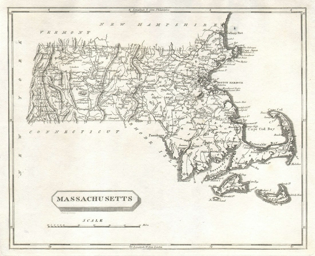 Massachusetts state map by Arrowsmith & Lewis 1812 old antique plan chart: Title: Massachusetts state map by Arrowsmith & Lewis 1812 old antique plan chart Description: Massachusetts' by Arrowsmith, Aaron & Lewis, Samuel. Published 1812. Antique steel engraved map. Size 25 x