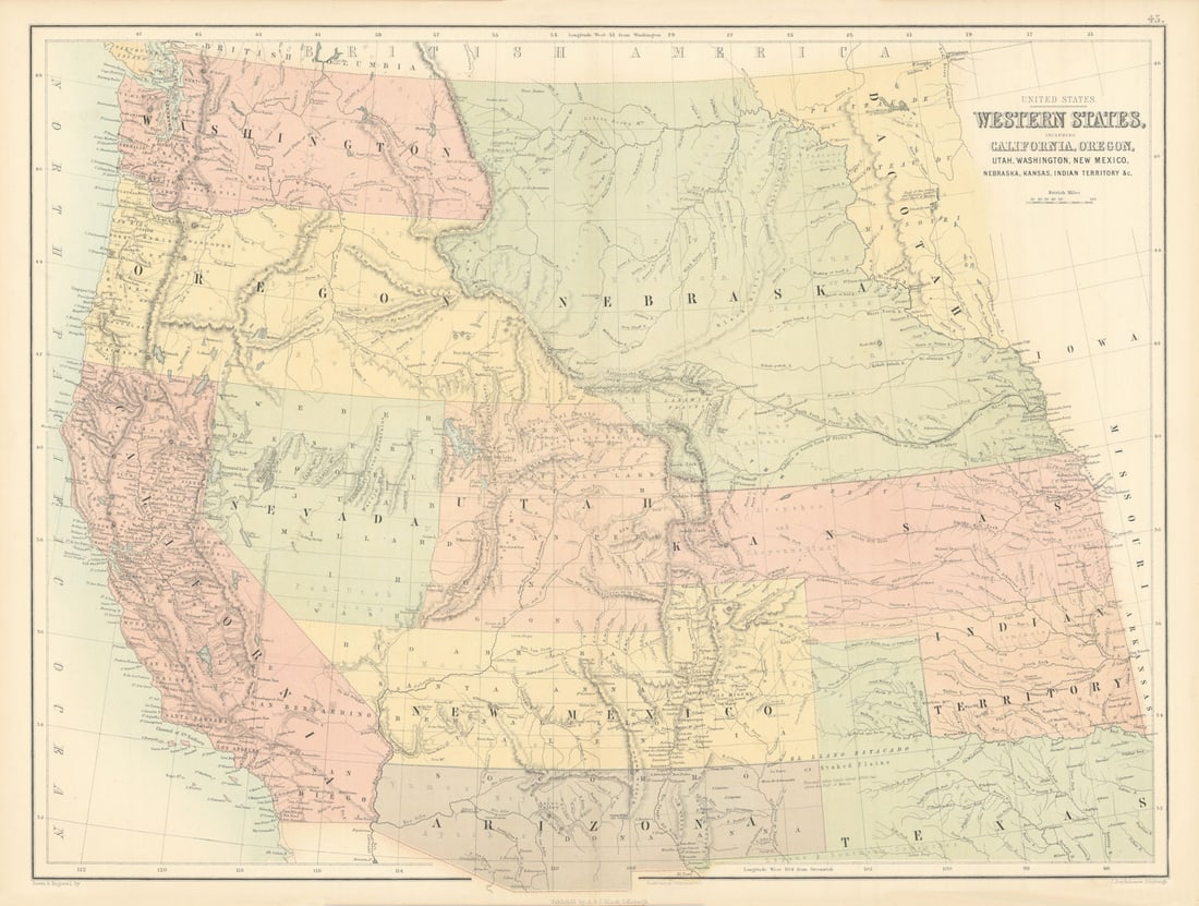 USA West. Oregon Utah Washington New Mexico Nebraska Kansas Territories 1862 map (1 of 1)