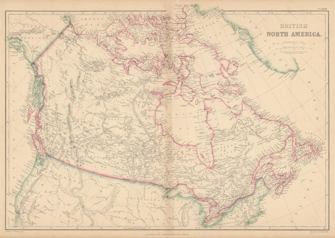 British North America by Joseph Wilson Lowry. Canada 1860 old antique map (1 of 1)