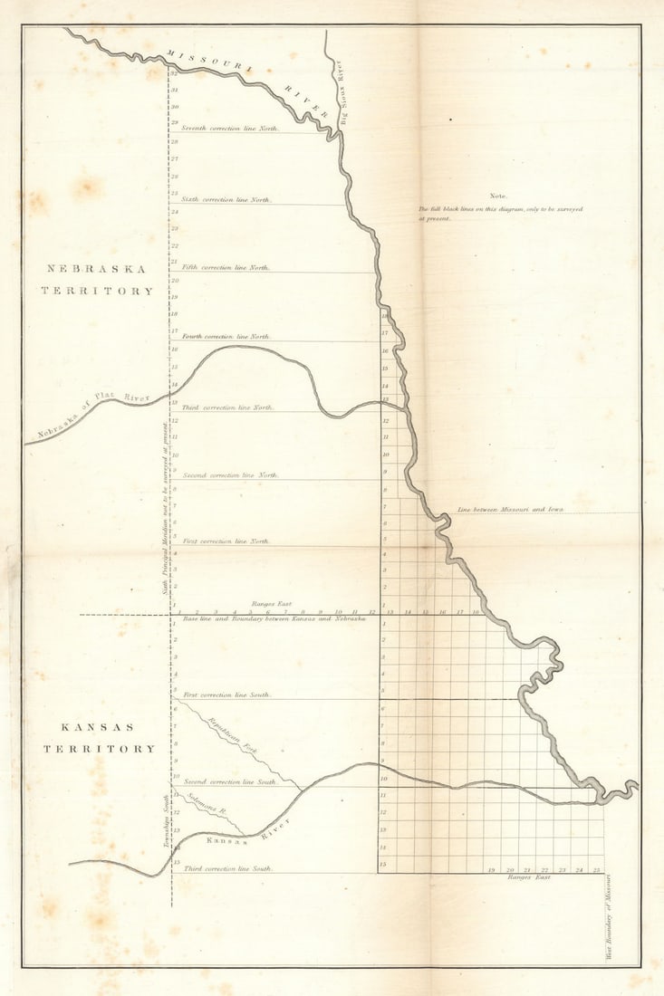 Sketch of the Public Surveys in Kansas and Nebraska. US Topo. Bureau 1854 map: Title: Sketch of the Public Surveys in Kansas and Nebraska. US Topo. Bureau 1854 map Description: [Sketch of the Public Surveys in Kansas and Nebraska]. The earliest map to depict the newly establishe