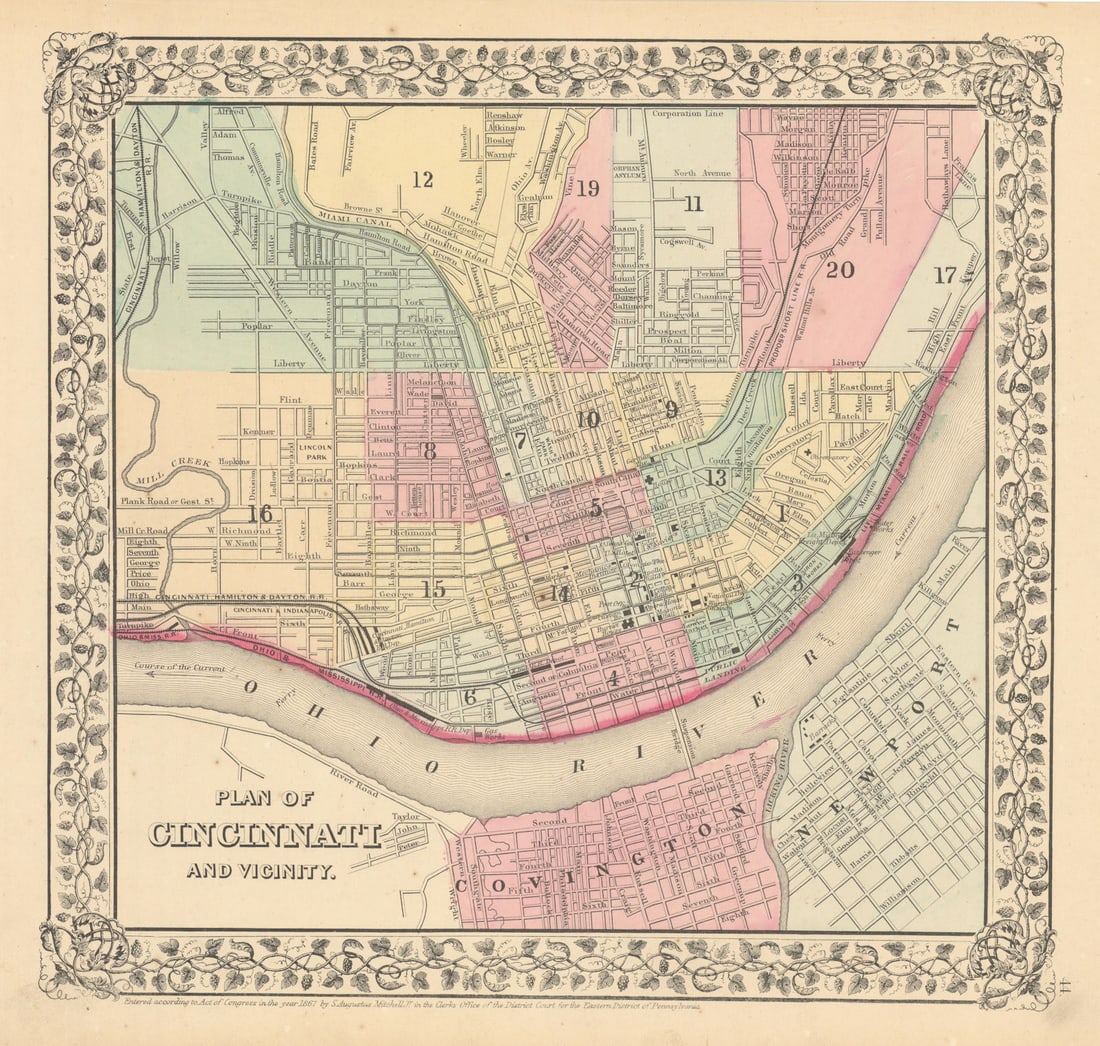 City "Plan of the City of Cincinnati…" by Samuel Augustus Mitchell 1869 map (1 of 1)