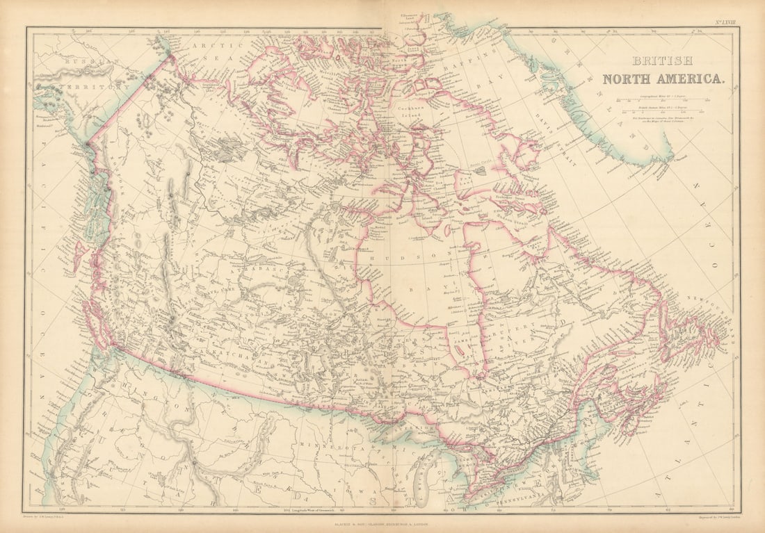 British North America by Joseph Wilson Lowry. Canada 1859 old antique map (1 of 1)