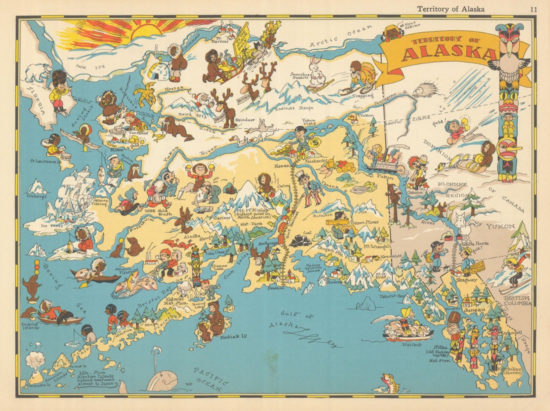 Territory of Alaska. Pictorial state map by Ruth Taylor White 1935 old (1 of 1)