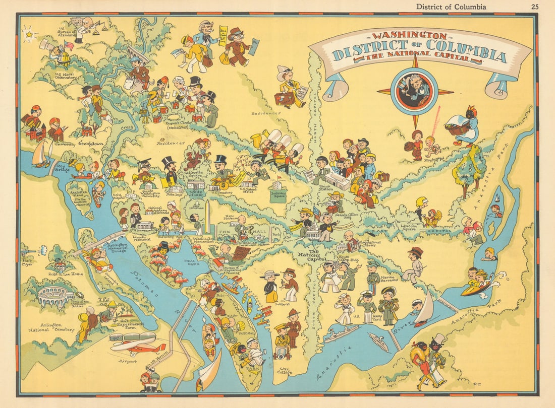 Washington DC. Pictorial city map by Ruth Taylor White 1935 old vintage (1 of 1)