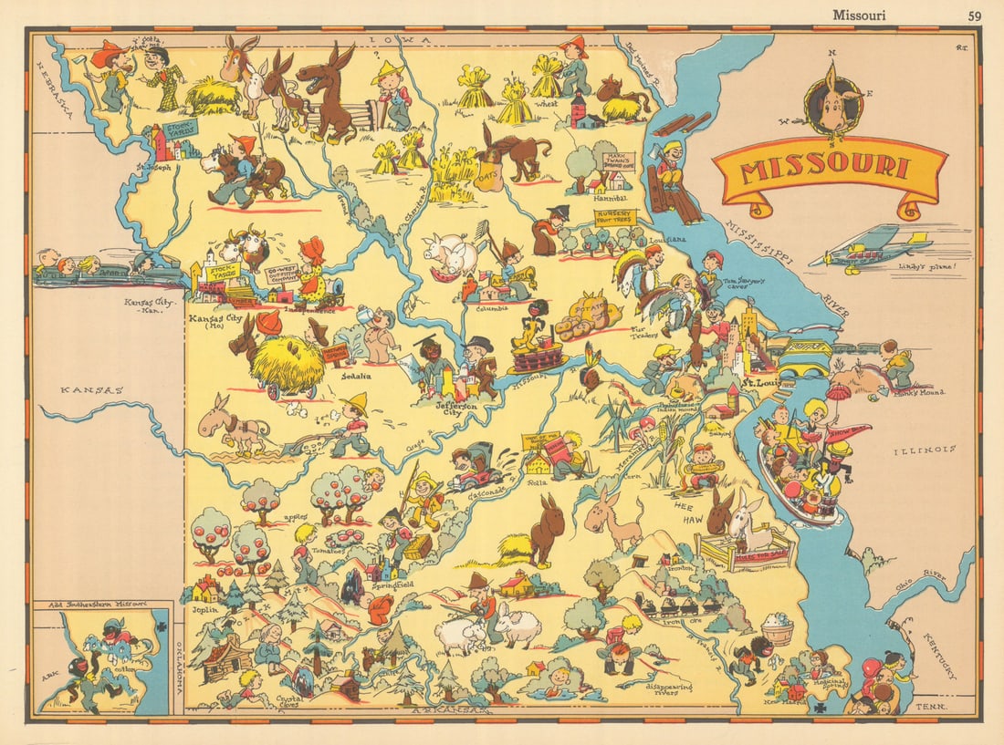Missouri. Pictorial state map by Ruth Taylor White 1935 old vintage chart: Title: Missouri. Pictorial state map by Ruth Taylor White 1935 old vintage chart Description: Missouri' by Taylor White, Ruth. Published 1935. Vintage colour pictorial map. The buyer should aware be