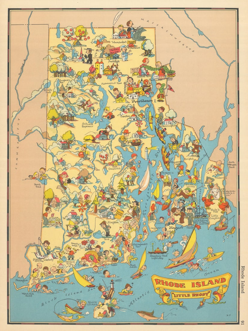 Rhode Island "Little Rhody". Pictorial state map by Ruth Taylor White 1935 (1 of 1)