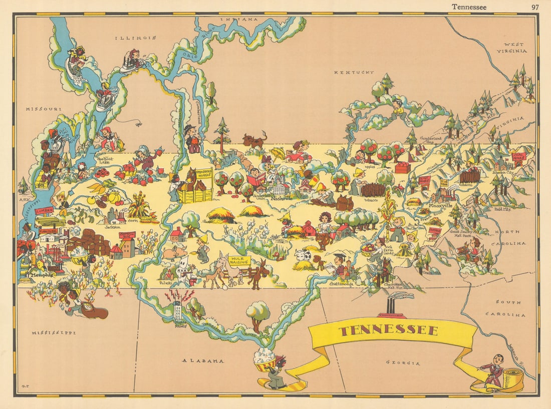 Tennessee. Pictorial state map by Ruth Taylor White 1935 old vintage chart (1 of 1)