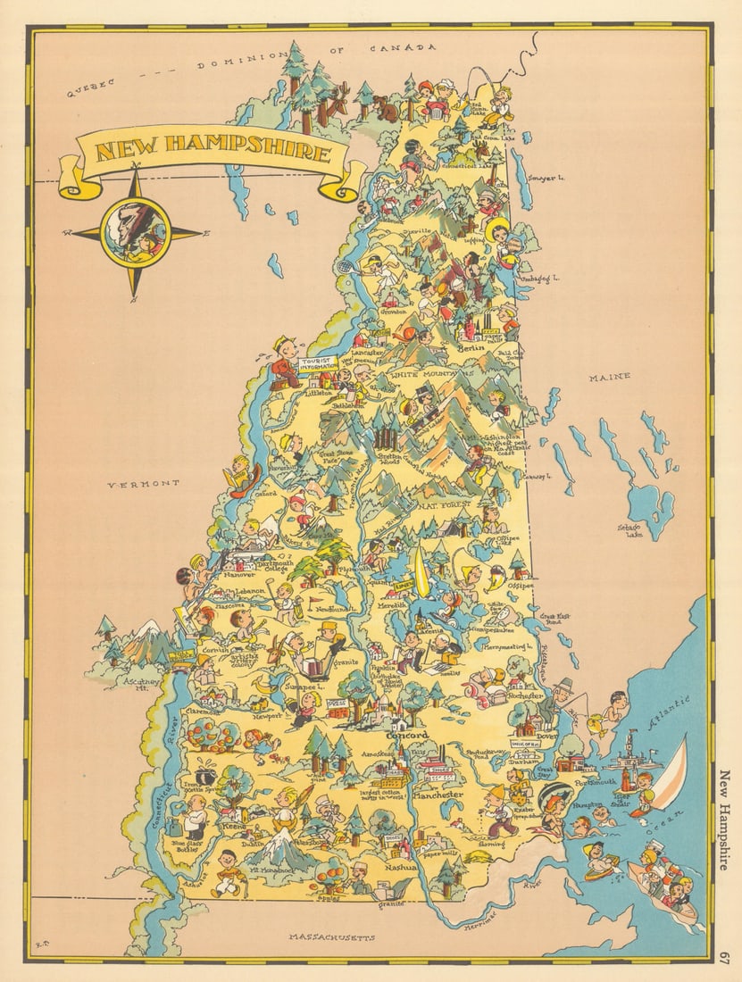 New Hampshire. Pictorial state map by Ruth Taylor White 1935 old vintage (1 of 1)