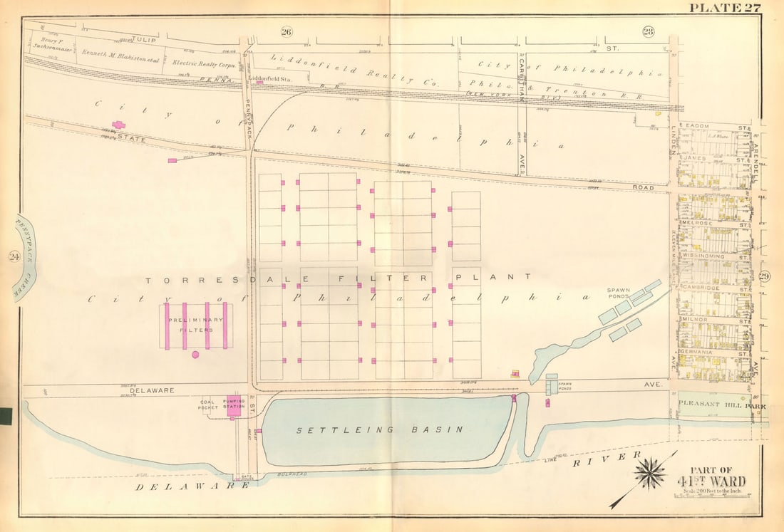 PHILADELPHIA. Holmesburg Torresdale. State Arendell Linden. BROMLEY 1929 map: Title: PHILADELPHIA. Holmesburg Torresdale. State Arendell Linden. BROMLEY 1929 map Description: Part of 41st Ward'. This map was prepared for fire insurance purposes by the civil engineering firm GW