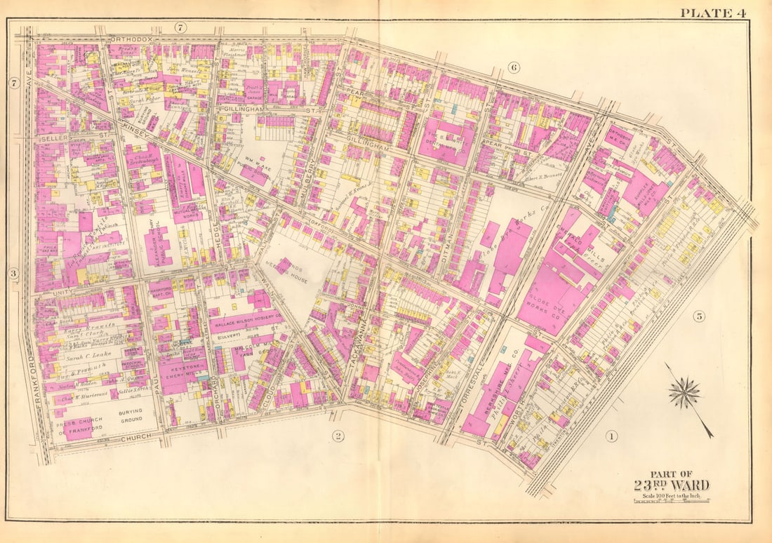PHILADELPHIA Frankford. Orthodox Kinsey Tackawanna Paul Ditman BROMLEY 1929 map: Title: PHILADELPHIA Frankford. Orthodox Kinsey Tackawanna Paul Ditman BROMLEY 1929 map Description: Part of 23rd Ward'. This map was prepared for fire insurance purposes by the civil engineering firm