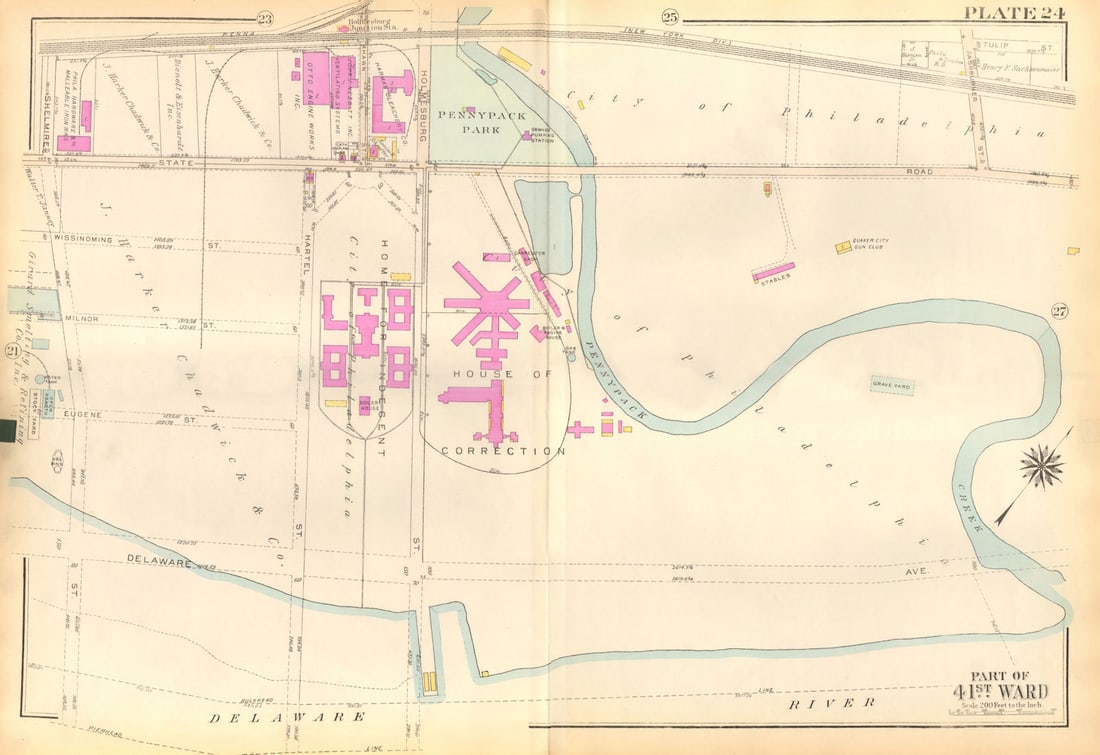 PHILADELPHIA. Holmesburg. Pennypack. State Rd. Curran-Fromhold BROMLEY 1929 map: Title: PHILADELPHIA. Holmesburg. Pennypack. State Rd. Curran-Fromhold BROMLEY 1929 map Description: Part of 41st Ward'. This map was prepared for fire insurance purposes by the civil engineering firm