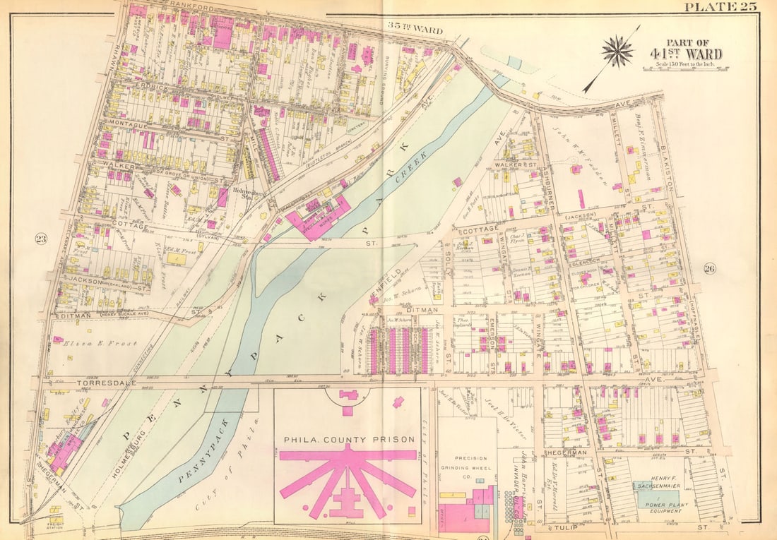 PHILADELPHIA. Holmesburg. Pennypack Erdrick Cottage Ashburner. BROMLEY 1929 map: Title: PHILADELPHIA. Holmesburg. Pennypack Erdrick Cottage Ashburner. BROMLEY 1929 map Description: Part of 41st Ward'. This map was prepared for fire insurance purposes by the civil engineering firm