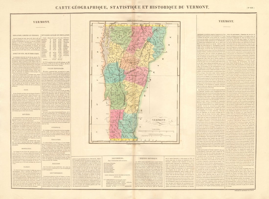 Vermont antique state map. Counties. BUCHON 1825 old plan chart: Title: Vermont antique state map. Counties. BUCHON 1825 old plan chart Description: Carte géographique, statistique et historique du Vermont' by Buchon, Jean Alexandre. Published 1825. Very decor