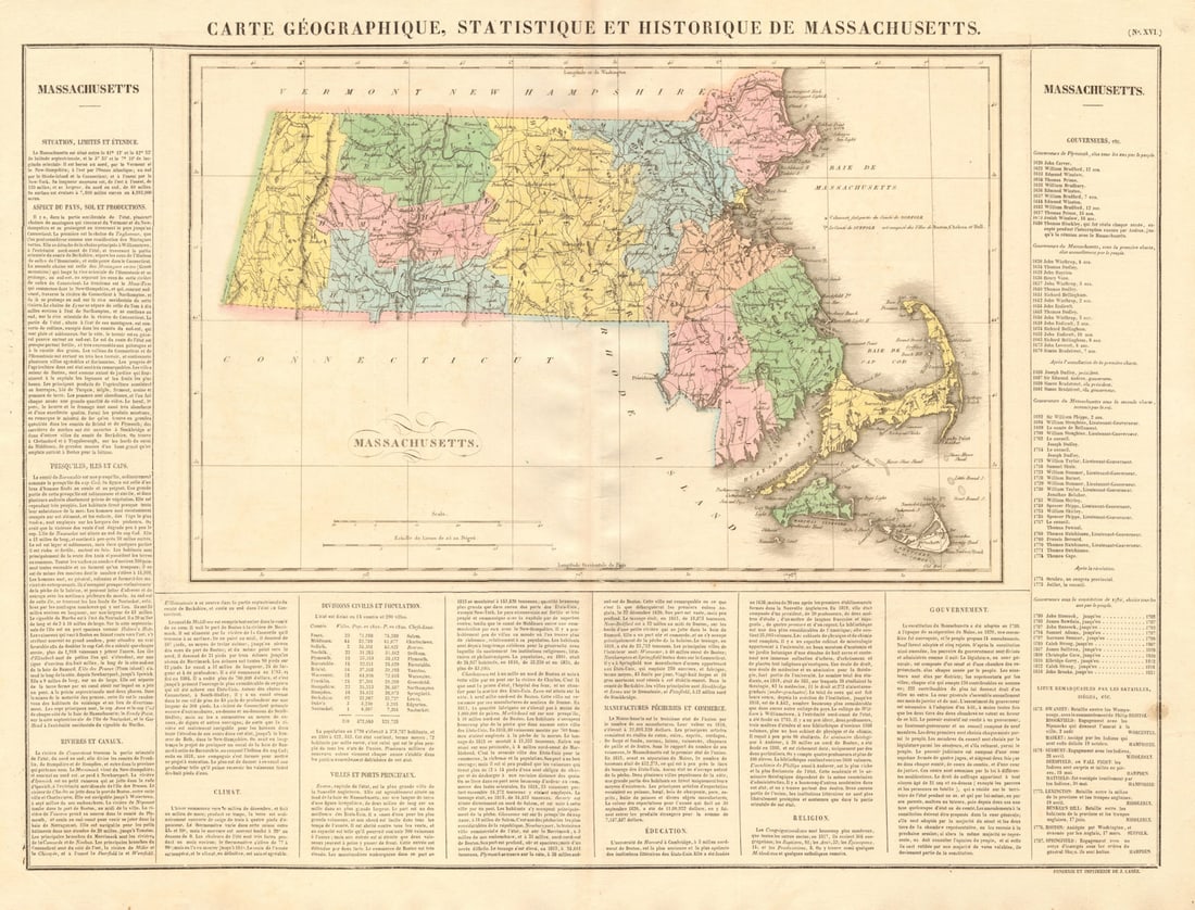 Massachusetts antique state map. Includes Boston Corner. Counties. BUCHON 1825: Title: Massachusetts antique state map. Includes Boston Corner. Counties. BUCHON 1825 Description: Carte géographique, statistique et historique de Massachusetts'. The state boundary is drawn to
