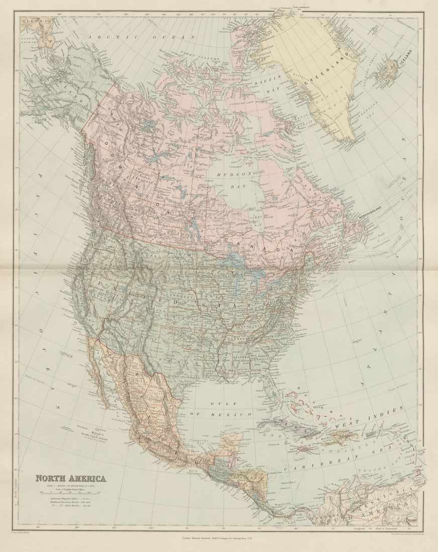 North America Manitoba postage stamp USA Canada. STANFORD 1896 old antique map (1 of 1)