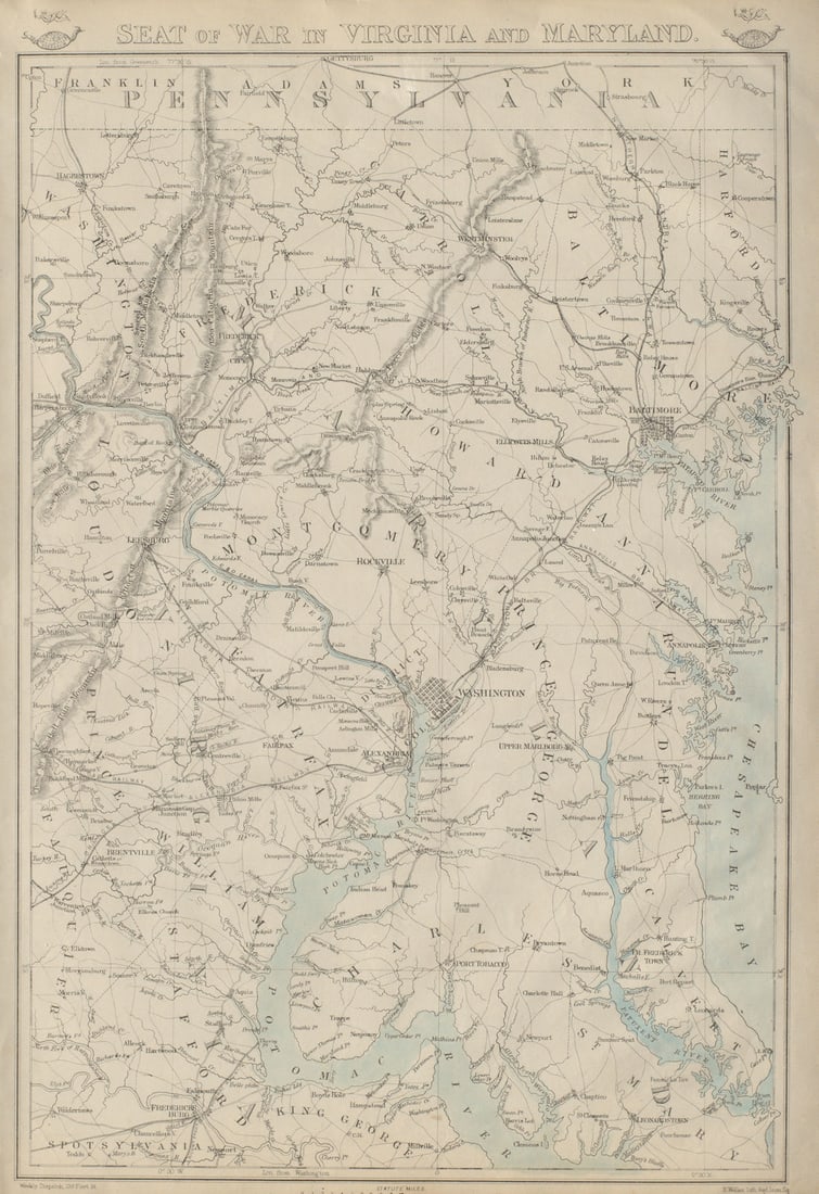 US CIVIL WAR Seat of War in Virginia & Maryland. DC Baltimore. WELLER 1863 map: Title: US CIVIL WAR Seat of War in Virginia & Maryland. DC Baltimore. WELLER 1863 map Description: Seat of War in Virginia and Maryland'. A detailed map of Washington DC, Eastern Maryland and