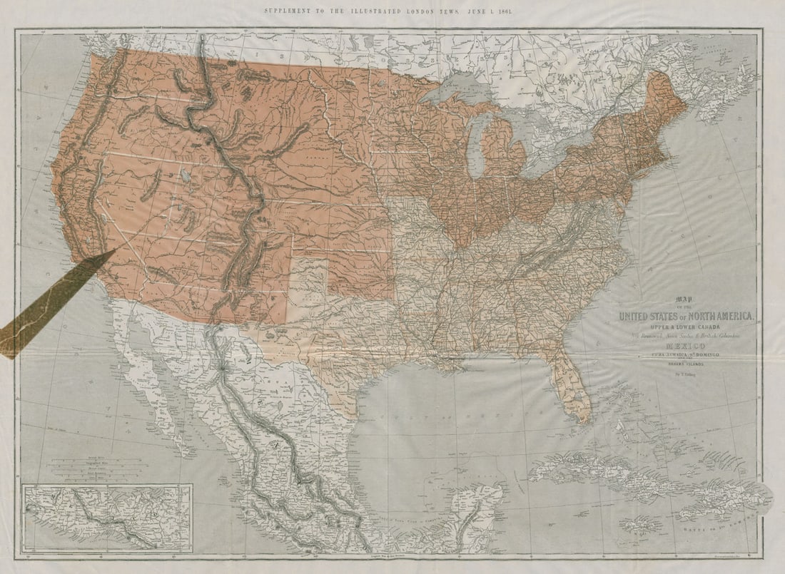 Large Civil War map of the United States. ETTLING. Illustrated London News 1861: Title: Large Civil War map of the United States. ETTLING. Illustrated London News 1861 Description: Map of the United States of North America, Upper & Lower Canada, New Brunwick, Nova Scotia