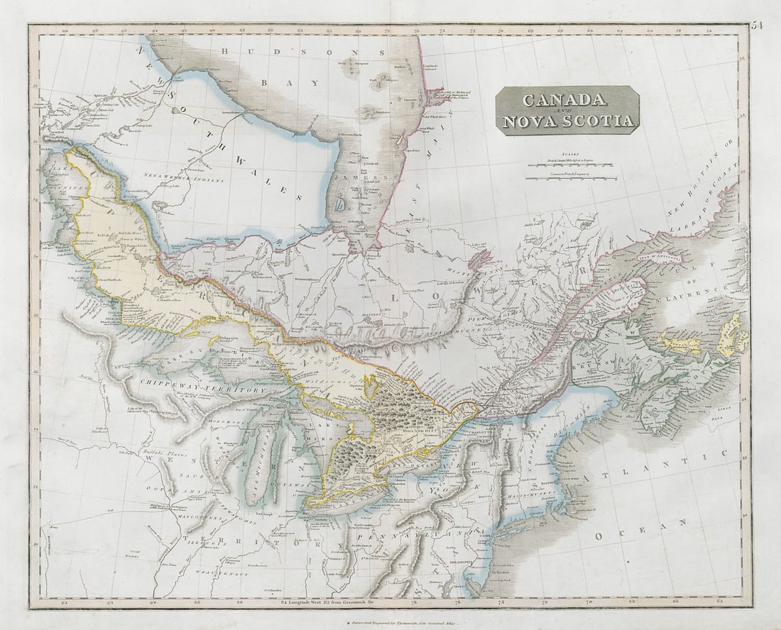 Canada and Nova Scotia. British North America. Great Lakes. THOMSON 1830 map: Title: Canada and Nova Scotia. British North America. Great Lakes. THOMSON 1830 map Description: Canada and Nova Scotia'. The New Brunswick / Maine border predates the Aroostook War of