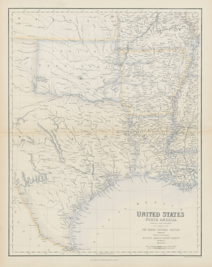 United States South Central. Texas Louisiana Arkansas. Dallas. SWANSTON 1860 map (1 of 1)