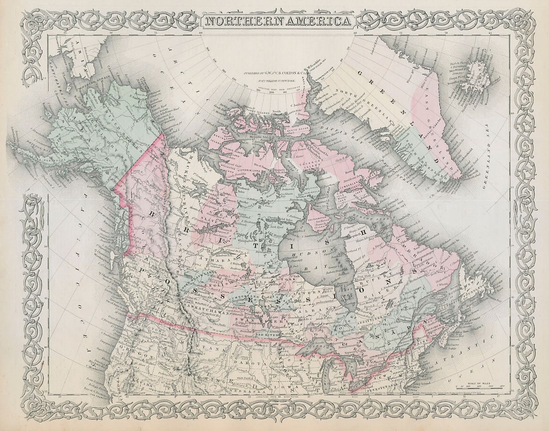 Northern America. Canada. River basins. Alaska purchase. COLTON 1869 old map (1 of 1)