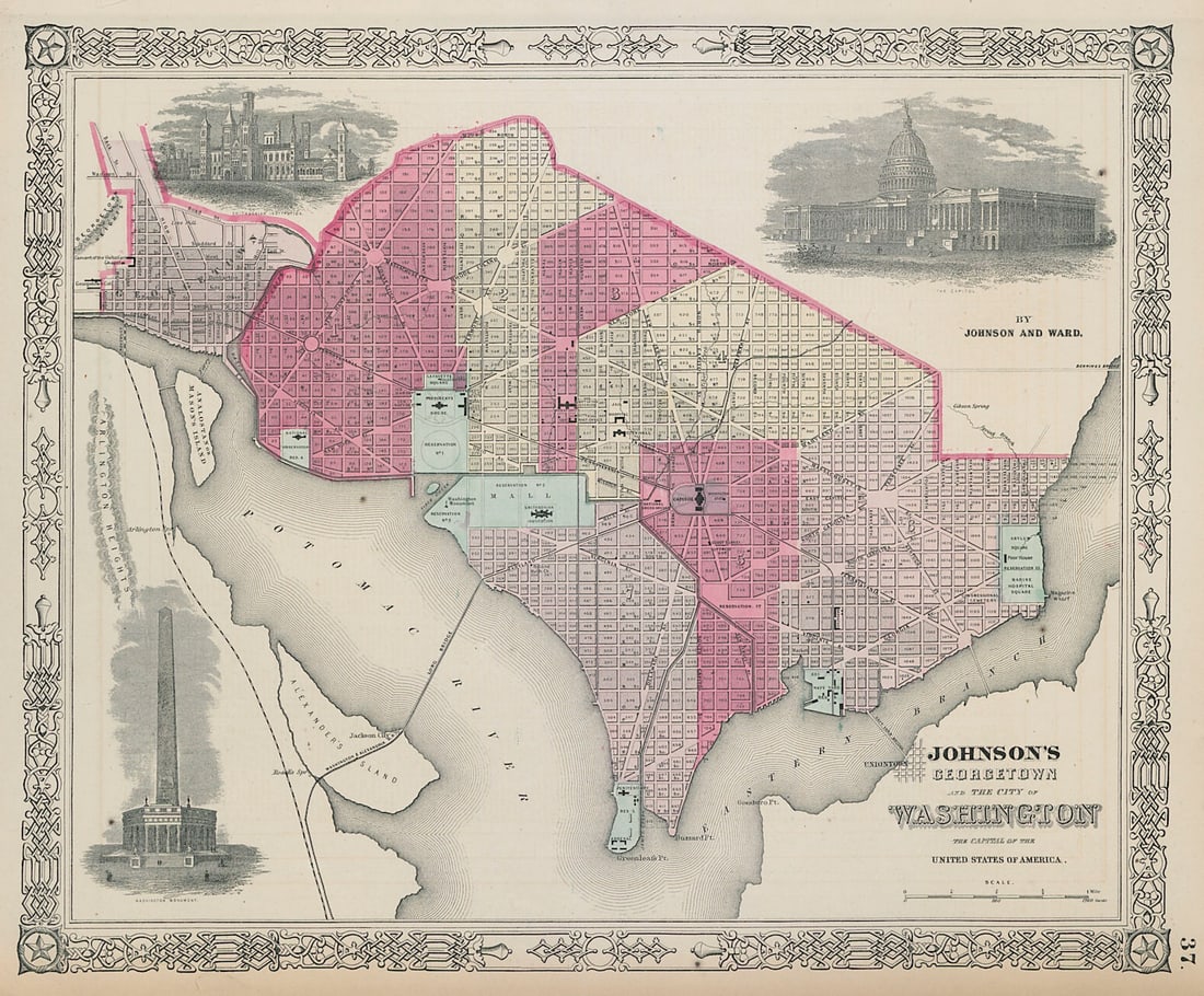 Johnson's Georgetown and the City of Washington DC 1865 old antique map chart: Title: Johnson's Georgetown and the City of Washington DC 1865 old antique map chart Description: Johnson's Georgetown and the City of Washington, the Capital of the United States of America' by