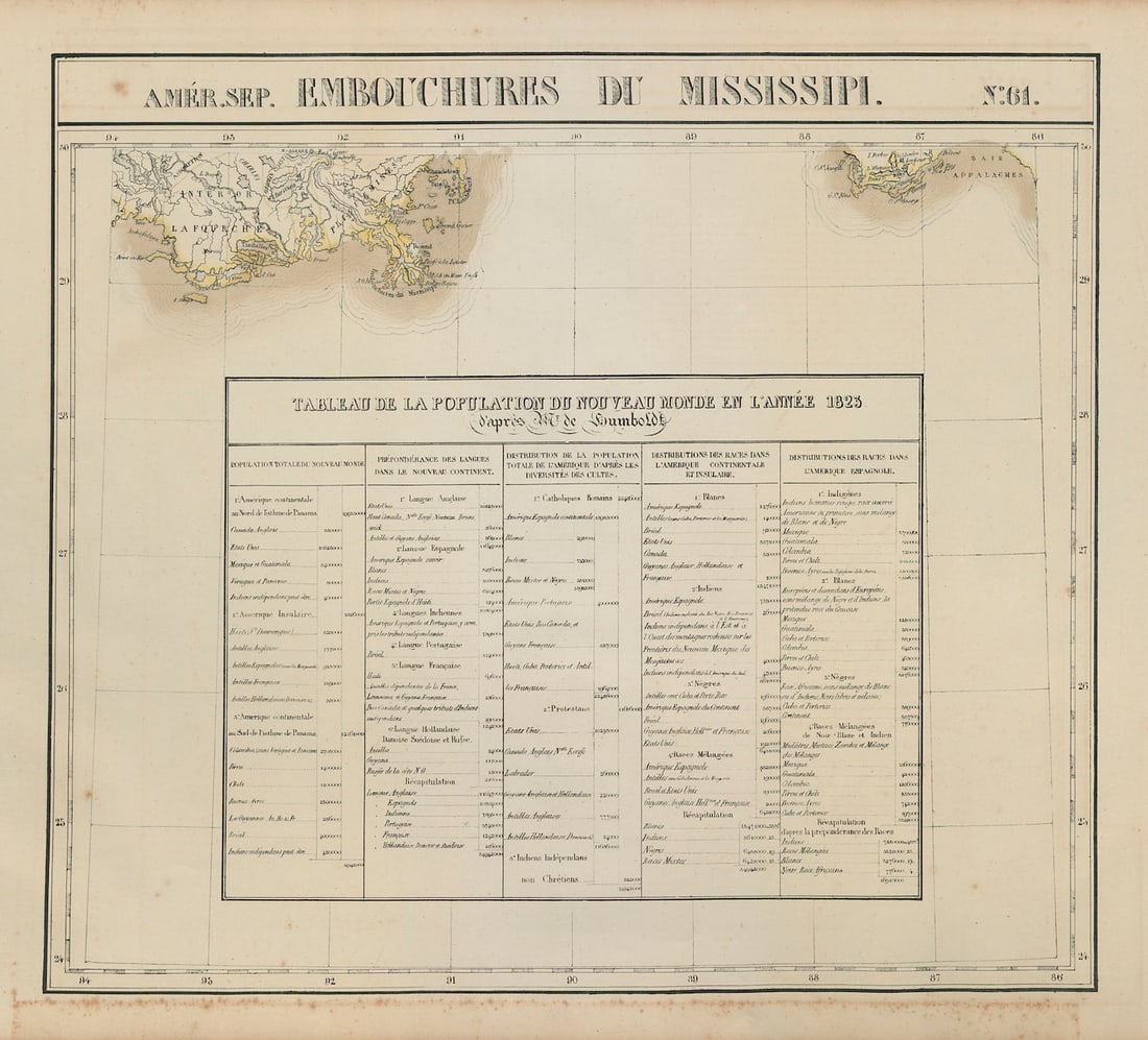 Amér. Sep. Embouchures du Mississipi #61. Louisiana. VANDERMAELEN 1827 old map: Title: Amér. Sep. Embouchures du Mississipi #61. Louisiana. VANDERMAELEN 1827 old map Description: Amér. Sep. - Embouchures du Mississipi - No. 61'. The map covers part of the US Gulf coast
