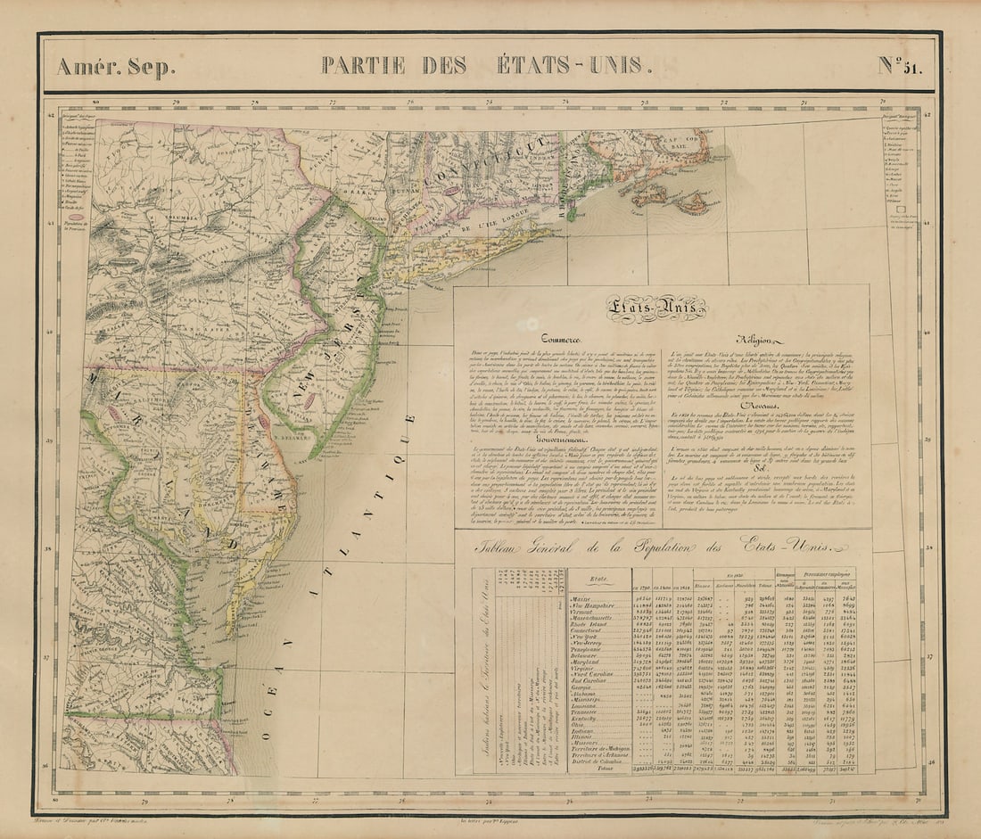 Amér Sep Parties des États-Unis #51 USA Mid-Atlantic coast VANDERMAELEN 1827 map (1 of 1)