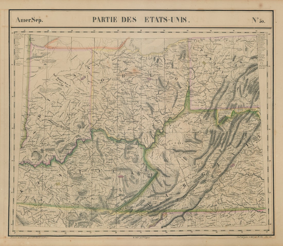 Amér Sep Parties des États-Unis #50 Ohio KY WV VA IN PA. VANDERMAELEN 1827 map: Title: Amér Sep Parties des États-Unis #50 Ohio KY WV VA IN PA. VANDERMAELEN 1827 map Description: Amér. Sep. - Parties des États-Unis - No. 50'. The map covers much of the Appalac