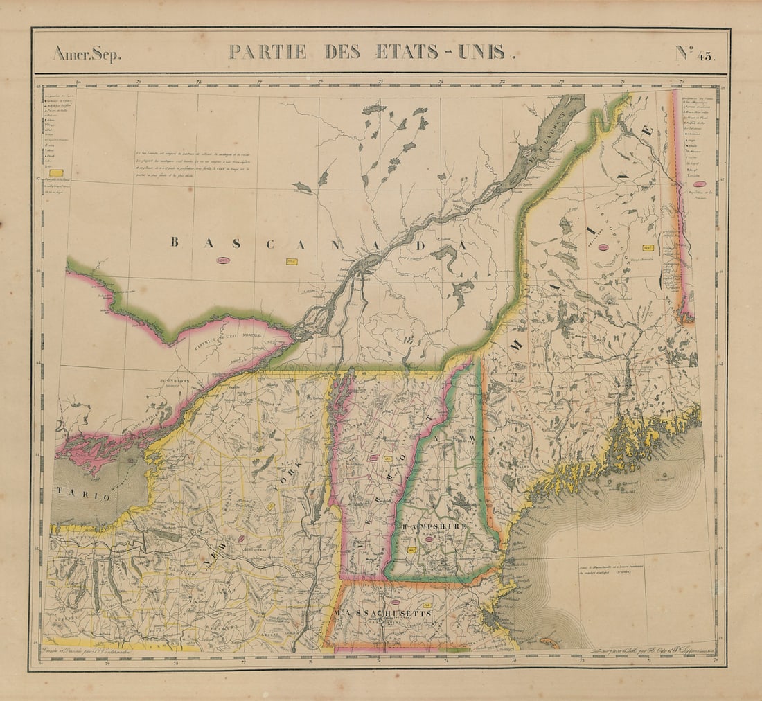 Amér. Sep. Partie des États-Unis #43 Canada New England NY VANDERMAELEN 1827 map: Title: Amér. Sep. Partie des États-Unis #43 Canada New England NY VANDERMAELEN 1827 map Description: Amér. Sep. - Partie des États-Unis - No. 43'. The map covers Vermont and New Ha