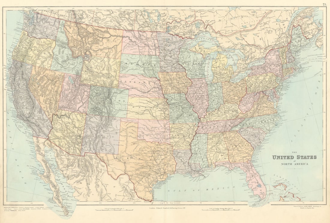 United States of America. North Dakota named State of Lincoln. STANFORD 1887 map: Title: United States of America. North Dakota named State of Lincoln. STANFORD 1887 map Description: The United States of North America'. Stanford's Geographical Establishment. Published 1887. Large