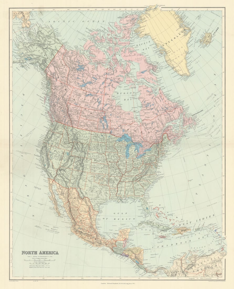 North America Manitoba postage stamp USA Canada. STANFORD 1904 old antique map (1 of 1)