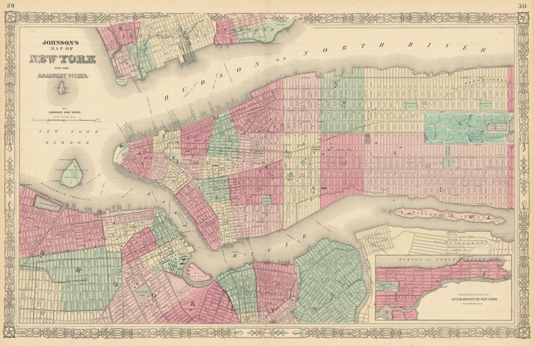 Johnson's New York & Adjacent Cities. Brooklyn Manhattan Jersey City 1866 map (1 of 1)