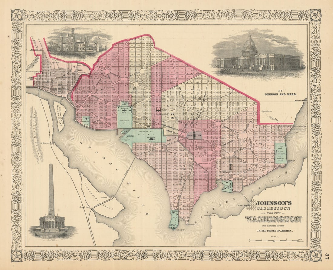 Johnson's Georgetown and the City of Washington DC 1866 old antique map chart: Title: Johnson's Georgetown and the City of Washington DC 1866 old antique map chart Description: Johnson's Georgetown and the City of Washington, the Capital of the United States of America' by