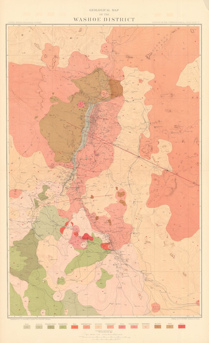 Geological Map of the Washoe District. Comstock Silver Lode. BECKER 1882 (1 of 1)