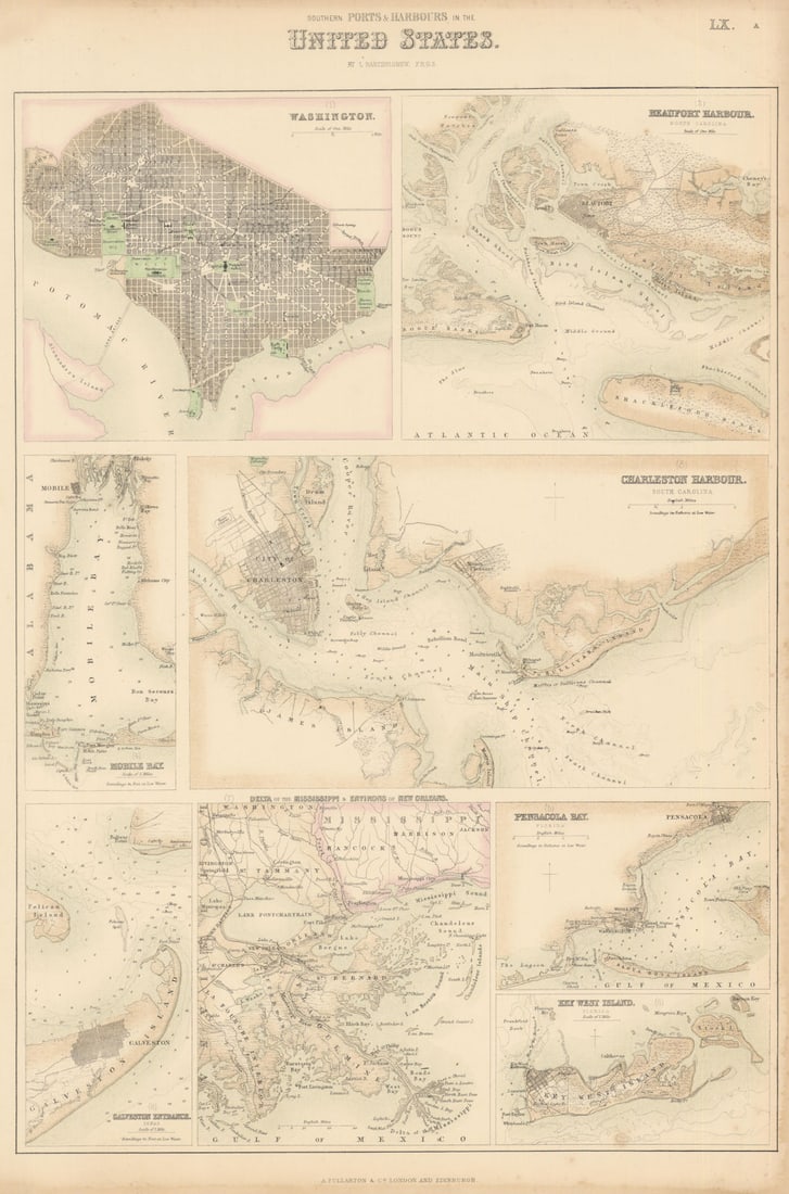US Southern Ports & Harbours. Washington Beaufort Charleston Key West c1863 map: Title: US Southern Ports & Harbours. Washington Beaufort Charleston Key West c1863 map Description: Southern Ports & Harbours in the United States. Washington. Beaufort Harbour North Carolina.