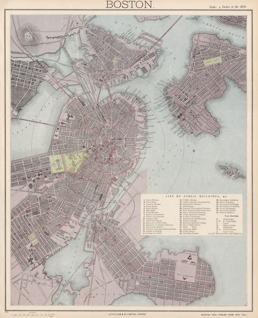 BOSTON antique town city map plan. Charlestown. LETTS 1889 old: Title: BOSTON antique town city map plan. Charlestown. LETTS 1889 old Description: Boston'. Published by Mason & Payne. Most of the plates used for this atlas were original engraved for the SDUK