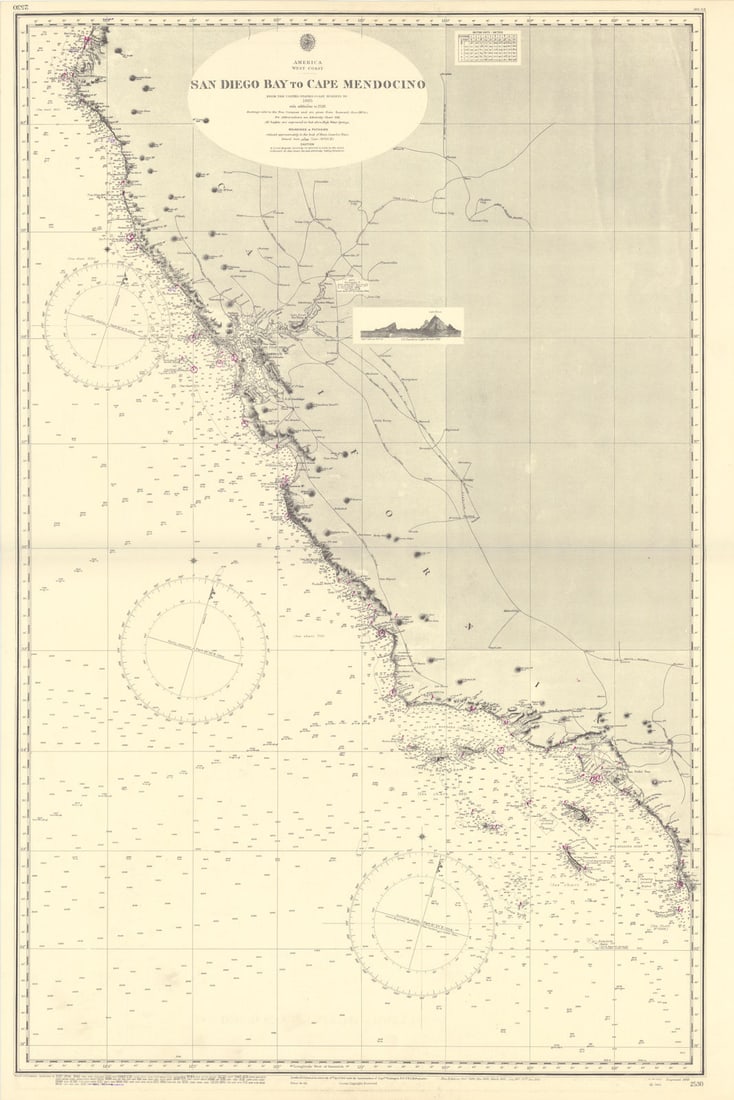 California coast. San Diego-Cape Mendocino ADMIRALTY sea chart 1858 (1954) map (1 of 1)