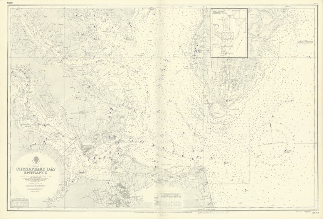 Chesapeake Bay entrance. Virginia Norfolk. ADMIRALTY sea chart 1914 (1946) map (1 of 1)