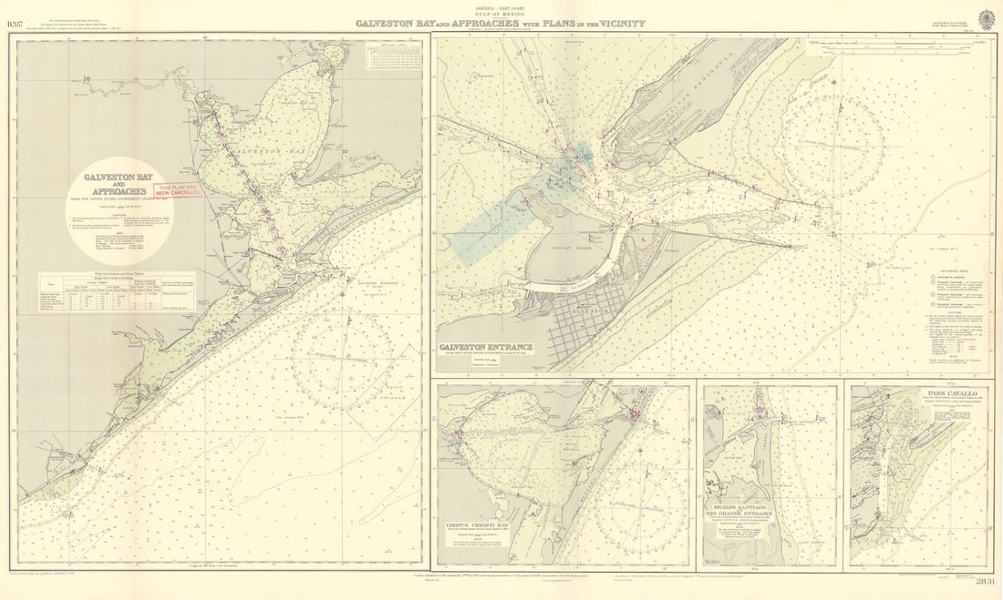 Galveston Bay approach Corpus Christi Texas ADMIRALTY sea chart 1923 (1955) map (1 of 1)